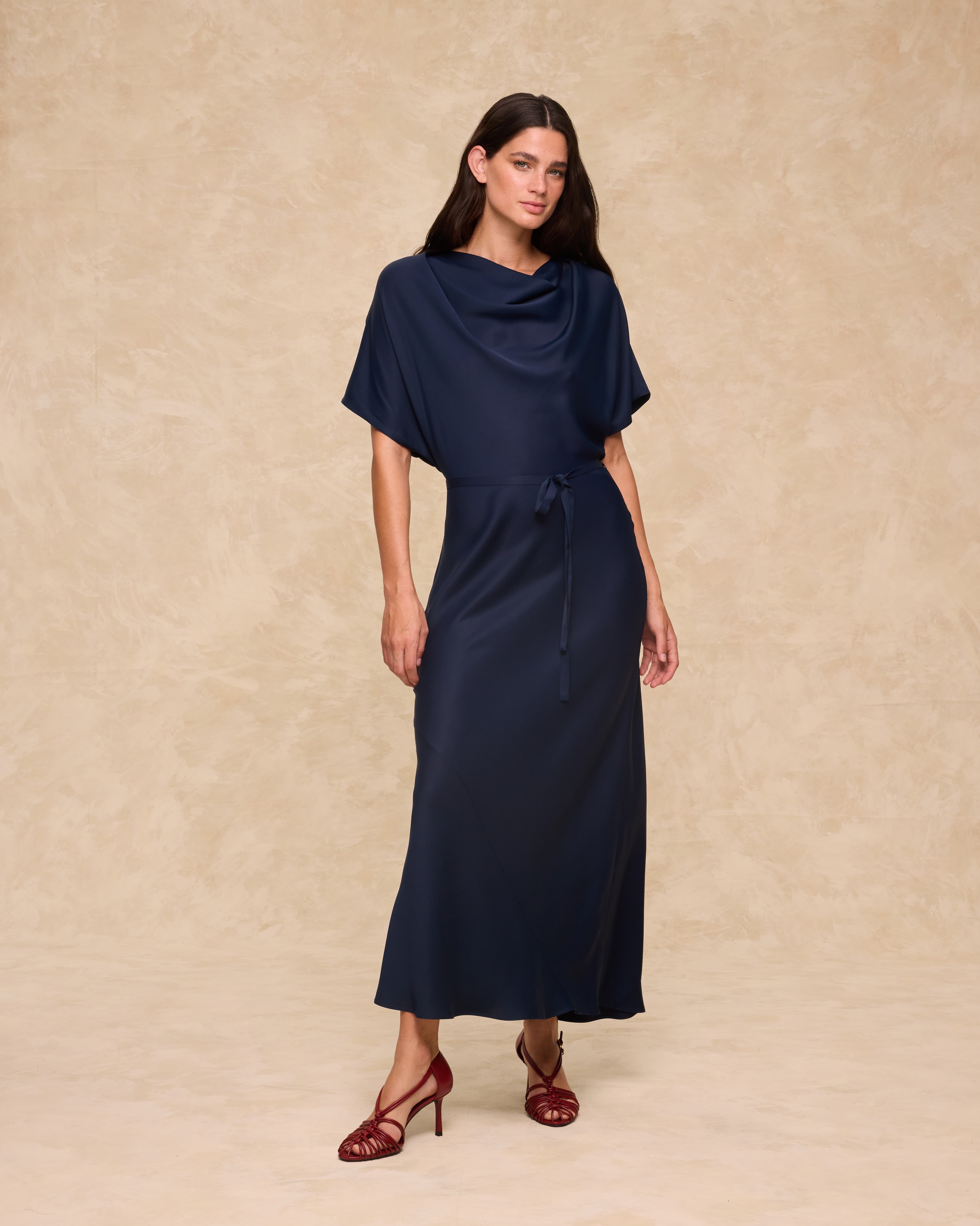 CAPRI | Deep Navy Satin Maxi Dress – shopmaksu EU