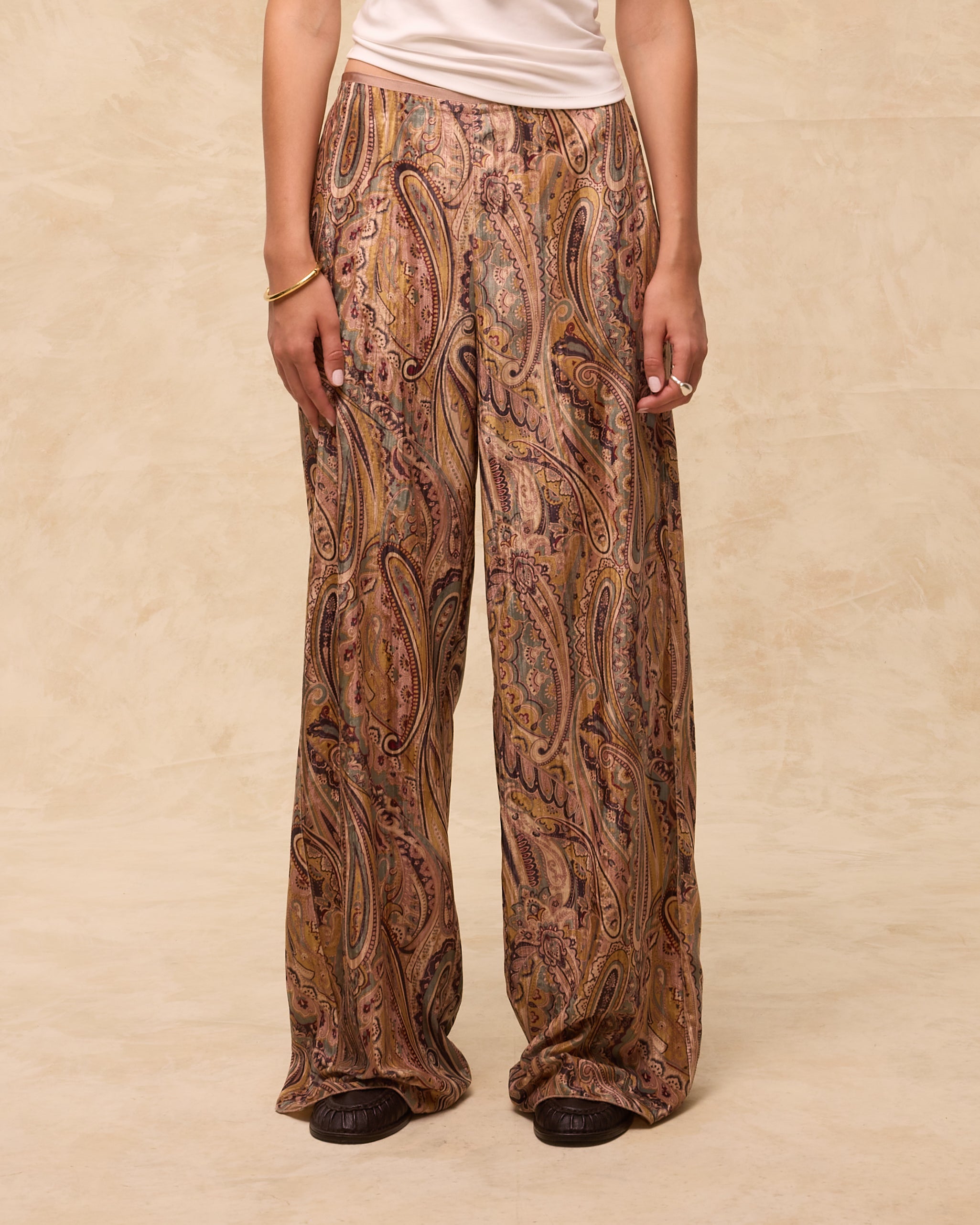 PAISLEY | Gold Multi Jacquard Wide-Leg Trousers – shopmaksu EU