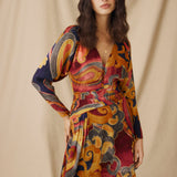 FLAVIE | Golden Short Paisley Print Dress