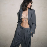 GIOVANA | Dark Grey Wool-Blend Tailored Trousers