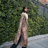 ERICA | Long Jacquard Coat with Faux Mongolian Fur Collar