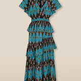 BERNAT | Turquoise Multi Layered Ikat Cotton Midi Dress