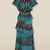 BERNAT | Turquoise Multi Layered Ikat Cotton Midi Dress