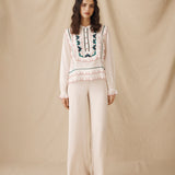 BILLIE | White Blouse with Geometric Embroidery