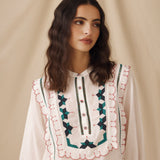 BILLIE | White Blouse with Geometric Embroidery
