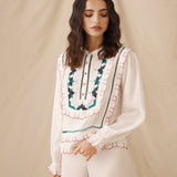 BILLIE | White Blouse with Geometric Embroidery