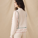 BILLIE | White Blouse with Geometric Embroidery