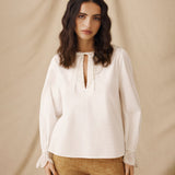 BRUNELLA | White Embroidered Cotton Blouse