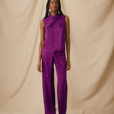 ELAINE | Magenta Jacquard Wide-Leg Trousers