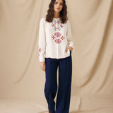 LINA | Ecru Embroidered Blouse