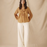 BASIL | Light Camel Ruffled Lace Blouse