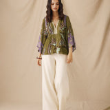 CORIANDER | Olive & Lilac Floral Printed Blouse