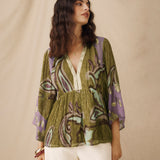 CORIANDER | Olive & Lilac Floral Printed Blouse