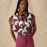 FREYA | Crimson Brushstroke Draped Top