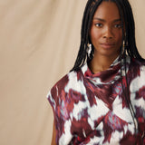 FREYA | Crimson Brushstroke Draped Top