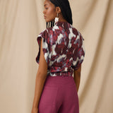 FREYA | Crimson Brushstroke Draped Top