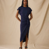 MICHAELA | Navy Draped Midi Dress