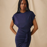 MICHAELA | Navy Draped Midi Dress
