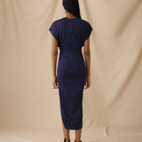 MICHAELA | Navy Draped Midi Dress