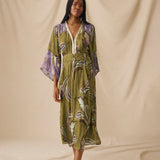 CORIANDER | Olive & Lilac Floral Print Midi Dress