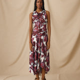 CAROLINA | Crimson Brushstroke Draped Dress