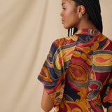 FLAVIANA | Golden Paisley Draped Midi Dress