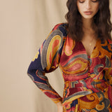 FLAVIE | Golden Short Paisley Print Dress