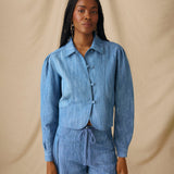 ANIKA | Light Blue Cotton-Linen Jacket
