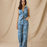 CONNIE | Blue Floral Printed Cotton Trousers