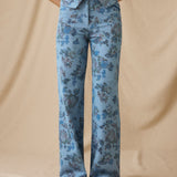 CONNIE | Blue Floral Printed Cotton Trousers
