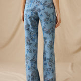 CONNIE | Blue Floral Printed Cotton Trousers