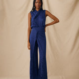 ELAINE | Indigo Jacquard Wide-Leg Trousers