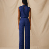 ELAINE | Indigo Jacquard Wide-Leg Trousers