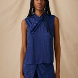 ELAINE | Indigo Jacquard Draped Top