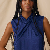 ELAINE | Indigo Jacquard Draped Top