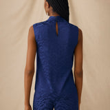 ELAINE | Indigo Jacquard Draped Top