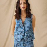 CONNIE | Blue Floral Printed Cotton Vest