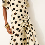 DOTTY | Ecru Ink Spot Wrap Long Dress