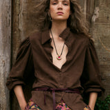 MOCHA | Dark Brown Suede Blouse