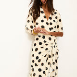 DOTTY | Ecru Ink Spot Wrap Long Dress