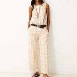 LOUISE | Ecru Cotton Trousers with Hand Embroidery