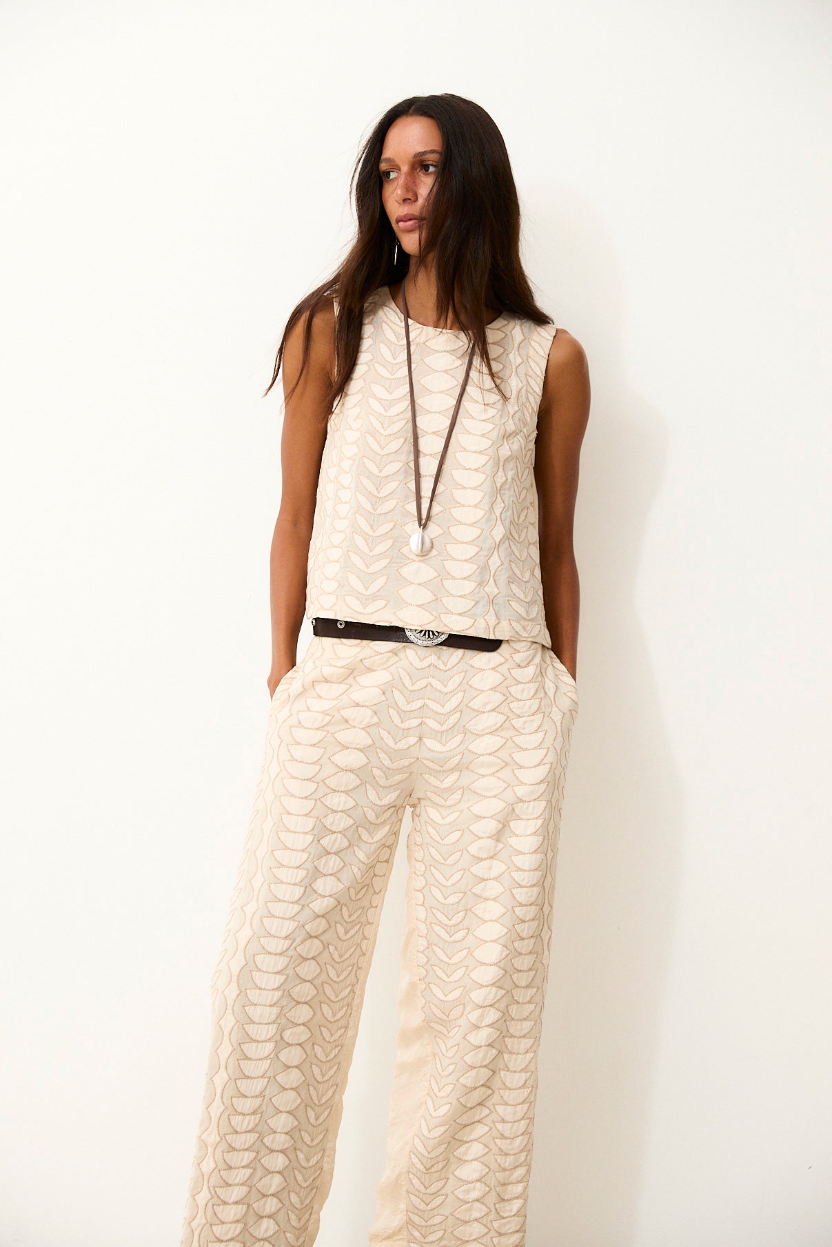 LOUISE | Ecru Cotton Top with Hand Embroidery