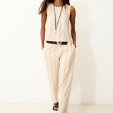 LOUISE | Ecru Cotton Trousers with Hand Embroidery