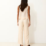 LOUISE | Ecru Cotton Trousers with Hand Embroidery