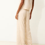 LOUISE | Ecru Cotton Trousers with Hand Embroidery