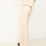 LOUISE | Ecru Cotton Trousers with Hand Embroidery