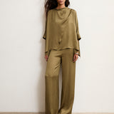 TIRSO | Soft Khaki Wide-Leg Trousers