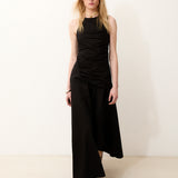 IRAMA | Long Black Cotton Dress with Draped
