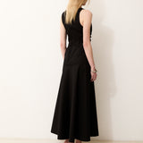IRAMA | Long Black Cotton Dress with Draped