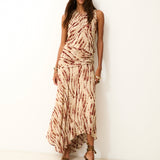 CAROLINA | Beige and Red Italian Fabric Dress